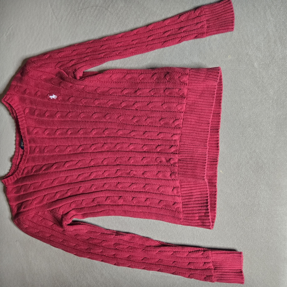 Ralph Lauren Girl's Red Cable Knit Sweater